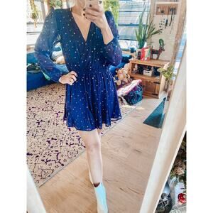 Altar’d State blue and gold star chiffon long sleeve dress